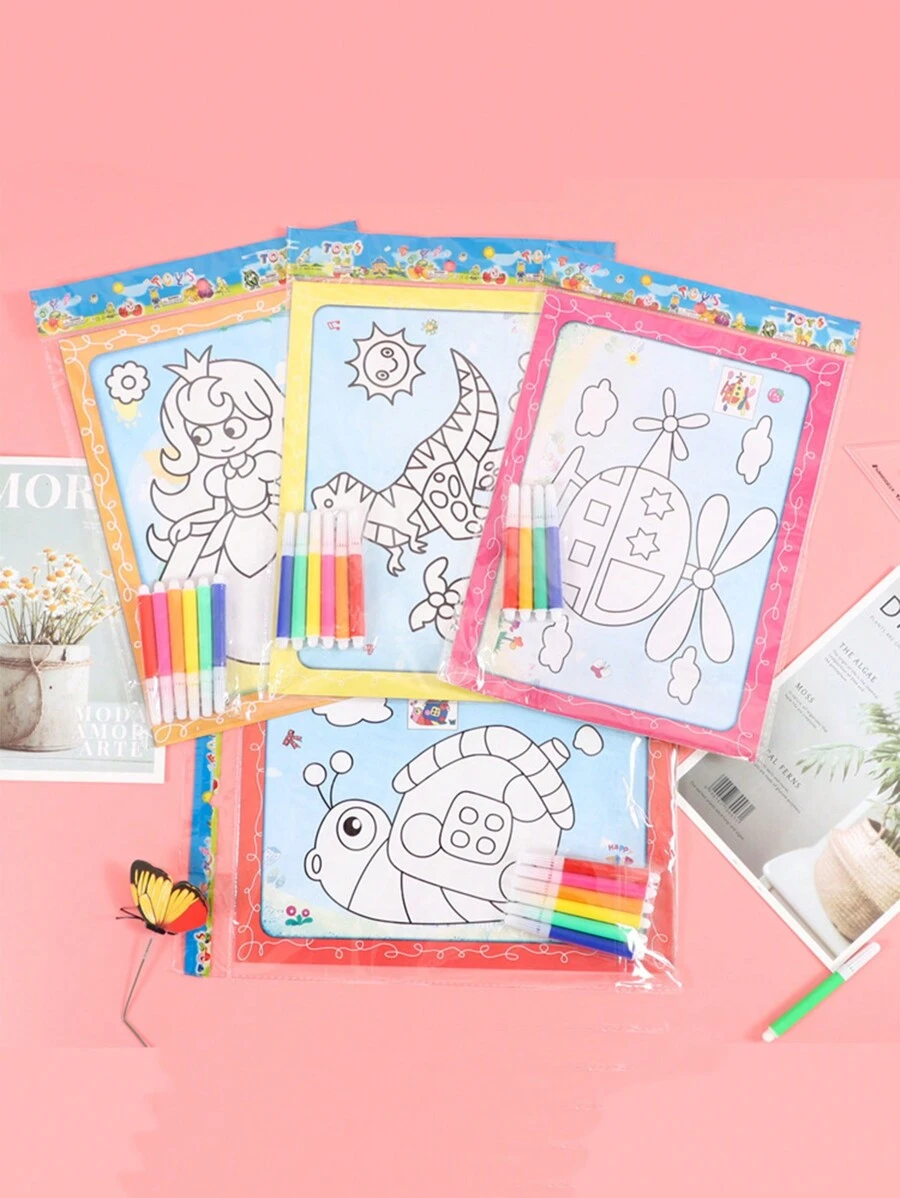 Folleto De Dibujo Artesanal Para Colorear Educativo, Patrón Aleatorio, Con 6 Pinturas De Acuarela, 1 Ud. - Multicolor - Ver 1