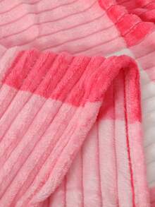 Soft Striped Double Blanket With Colorful Checkered Print - Intense Bubblegum Pink - View 3