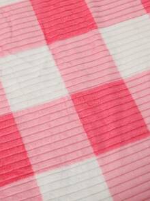 Soft Striped Double Blanket With Colorful Checkered Print - Intense Bubblegum Pink - View 2