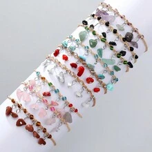 1 Pieza Pulsera De La Suerte Hecha A Mano Con Piedra Natural Y Hierba De Rafia - Turquesa - Ver 1