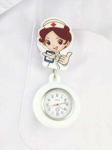 1pc Cute Cartoon Decoration Silicone Watch With Night Light Function, Easy Buckle & Stretchable Band For Nurse - White - View 3