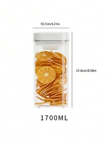 1pc Square One-button Press Kitchen Storage Canister, Sealed Container For Grains, Plastic Candy Box, Transparent Organizer - White - View 3
