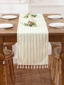 Miater 1pc Linen Fringe Wedding Party Decoration Table Runner