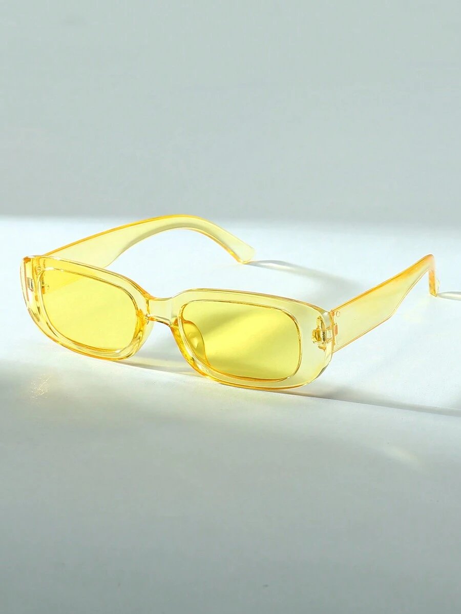 1pc Unisex Fashion Square Frame Y2k Beach Personalized Photo Daily Wear Glasses Elegant Beach Accessories Glasses Shades Looks Street Style And Suit For Sweater Jacket Sweatshirt Hoodie Leather Pants And Cargo Pants For Summer Beach Vacation, Outdoor, Travel - Yellow - View 1