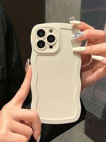 1pc Solid Color Wave Patterned Phone Case Compatible With Apple - White - View 1