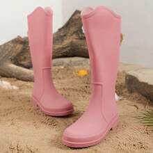 Fashionable Women's Mid-calf Rain Boots, Waterproof Rubber Shoes For Outdoor Work And Water Activities, European And American Style - Baby Pink - View 2