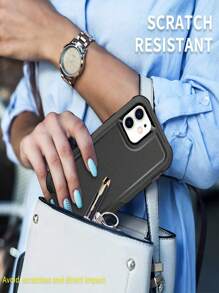 Heavy Duty 3-Layer Protective Hybrid Material Combination Compatible With Apple Phone Case With 1 Tempered Glass Screen Protector And 1 Camera Protector - Black - View 4