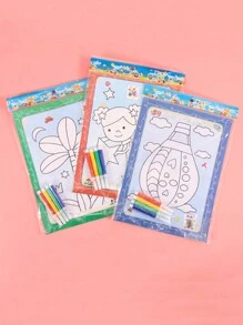 Folleto De Dibujo Artesanal Para Colorear Educativo, Patrón Aleatorio, Con 6 Pinturas De Acuarela, 1 Ud. - Multicolor - Ver 3