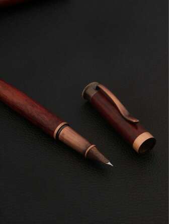 1pc Rosewood Ballpoint Pen With Vintage Brass F Nib, Business/Office/Study Writing Supplies