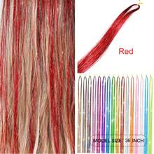1入組紅色的發亮的閃耀假髮條薄彩色彩虹真絲接髮女性嬉皮士適用於編織 - 紅色 - 查看 4