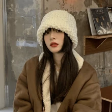 7種顏色可選擇的中性厚針織毛帽,冬季時尚純色大邊保暖耳保暖帽 - 白色 - 查看 4