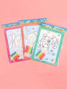 Folleto De Dibujo Artesanal Para Colorear Educativo, Patrón Aleatorio, Con 6 Pinturas De Acuarela, 1 Ud. - Multicolor - Ver 4