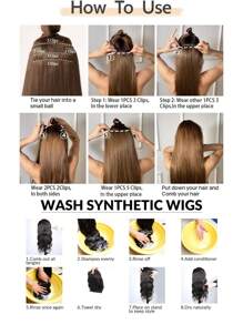 1-Piece 6 Pieces Clip Style Hair Extension With 16 Clips Synthetic 24 Inch Extended Long Straight Hair Extension (Chestnut Brown), Suitable For Women's Daily Use - Brown - View 8