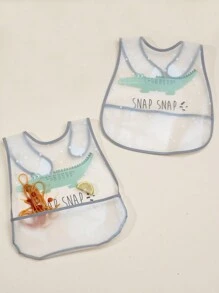 2入組嬰兒防水圍兜,卡通鱷魚紋peva材質 - 軍綠色 - 查看 2