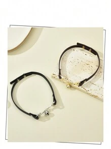 1條牛仔風格pu皮革頸鍊和鈴鐺,女士鎖骨鏈,別致時尚