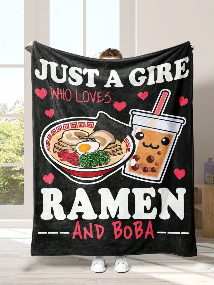 1件拉麵奶茶毯動漫披毯,可愛的禮物,適合喜歡泡麵奶茶的女孩和青少年,50x60英寸超柔軟輕盈的法蘭絨毯,適合所有季節和床上沙發使用 - 彩色 - 查看 1