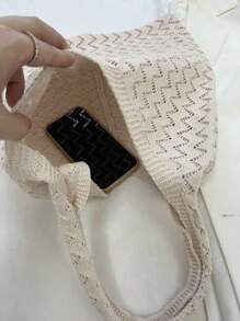 1 pezzo Borsa intrecciata media di design originale INS, colore albicocca, adatta a donna, borsa da spiaggia di moda, borsa a rete cava, borsa della spesa, adatta per uso quotidiano, appuntamenti, regali per laureati, adolescenti, studenti universitari, vacanze, spiaggia, a tracolla, borsa a tracolla, borsa a mano di grande capacità