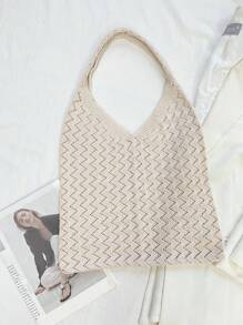 1 pezzo Borsa intrecciata media di design originale INS, colore albicocca, adatta a donna, borsa da spiaggia di moda, borsa a rete cava, borsa della spesa, adatta per uso quotidiano, appuntamenti, regali per laureati, adolescenti, studenti universitari, vacanze, spiaggia, a tracolla, borsa a tracolla, borsa a mano di grande capacità