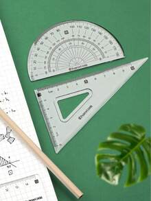4pcs/set 15cm Clear Plastic Ruler, Protractor, Triangle And Wave Shaped Ruler For Exam, Math Learning For Primary And Secondary Students - Green - View 5