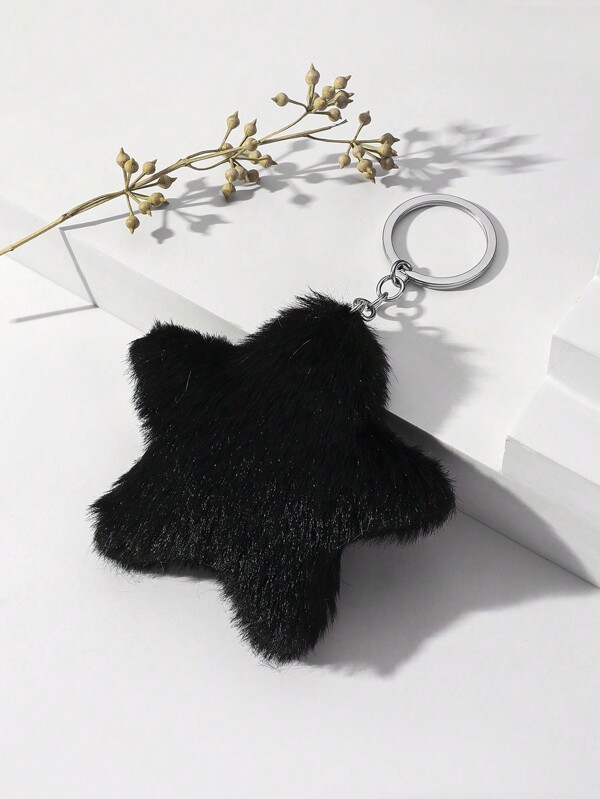 Diy Handmade Cute Black Plush Star Shaped Keychain, Suitable For Keys Or Backpacks, Also Can Be Used As A Decorative Pendant For Black Plush Pentagram Bags; Ideal As A Small Gift For Festival Celebrations, Startup Event Souvenirs Car Accessories Bag Charm School