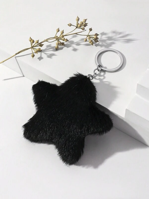 Llavero de peluche negro en forma de estrella hecho a mano, adecuado para llaves o mochilas, también se puede usar como colgante decorativo para bolsos de peluche negro con pentágono; ideal como pequeño regalo para celebraciones festivas, recuerdos de eventos de inicio, accesorios para automóviles, encantos para bolsos, accesorios escolares góticos y Y2K, portaidentificaciones con cordones, accesorios para automóviles, encantos para bolsos