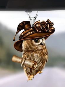 1個學術風格的貓頭鷹亞克力裝飾吊飾,適用於車輛內後視鏡裝飾,2d平面裝飾用於包包和鑰匙扣上 - 彩色 - 查看 1