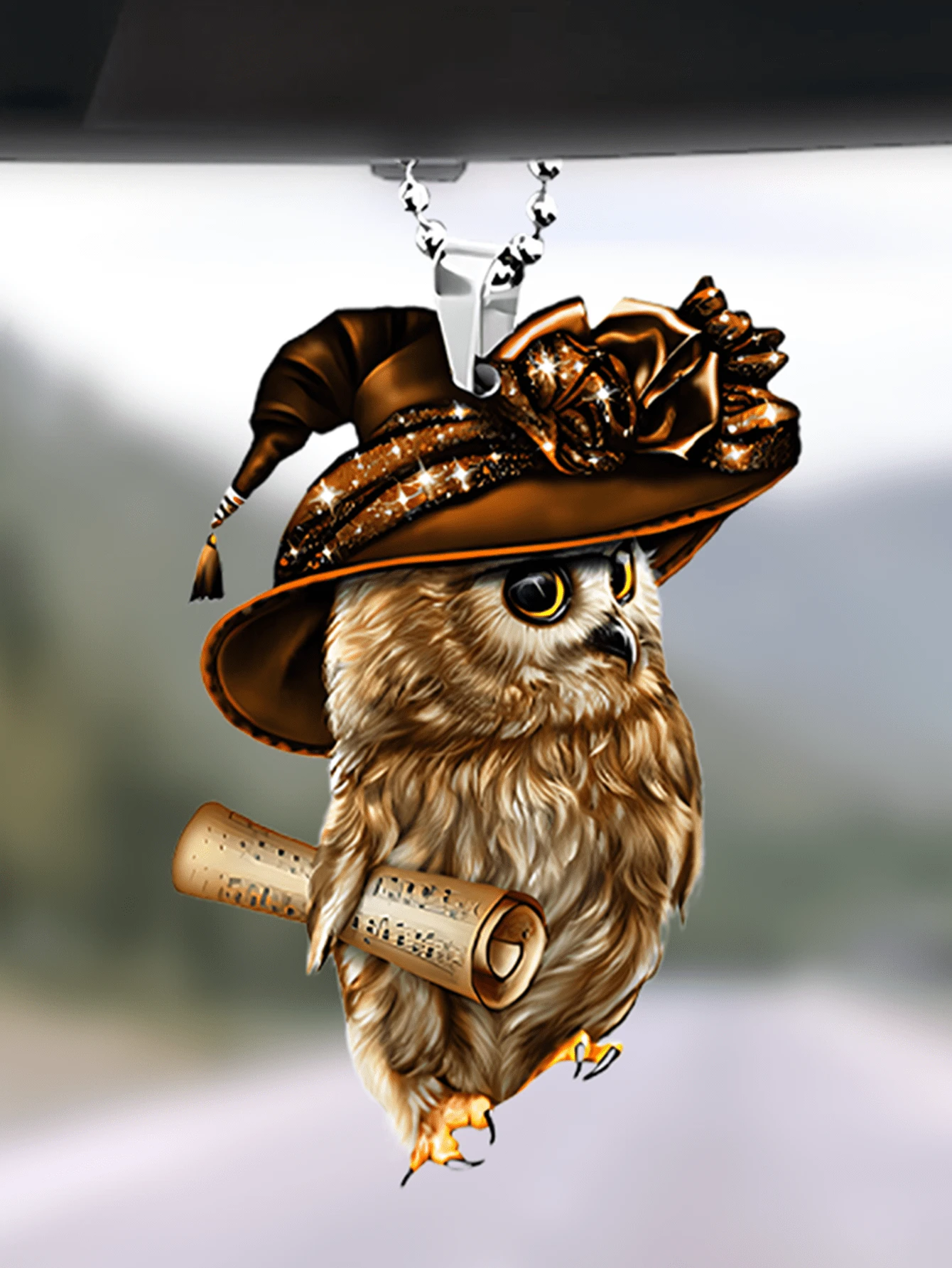 1個學術風格的貓頭鷹亞克力裝飾吊飾,適用於車輛內後視鏡裝飾,2d平面裝飾用於包包和鑰匙扣上 - 彩色 - 查看 1