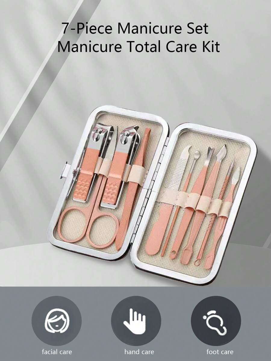 7件套不銹鋼指甲刀套裝美容套裝、指甲足療套裝 - 玫瑰金 - 查看 1