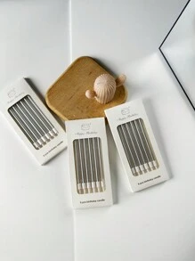6pcs/set Wax Cake Candle, Textured Cake Decorating Candle For Birthday Party - Silver - View 2