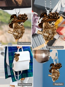 1個學術風格的貓頭鷹亞克力裝飾吊飾,適用於車輛內後視鏡裝飾,2d平面裝飾用於包包和鑰匙扣上 - 彩色 - 查看 4