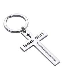1入不鏽鋼鑰匙扣,帶有格言和經文鑰匙圈以賽亞書58:11 - 銀色 - 查看 3