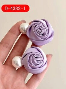 2入組少女珍珠玫瑰花髮夾,高品質布藝藝術髮夾適用於約會場合