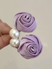 2入組少女珍珠玫瑰花髮夾,高品質布藝藝術髮夾適用於約會場合