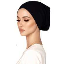 2 件装白色和黑色丝绸般光滑面料直管头带适合日常佩戴女士围巾套装