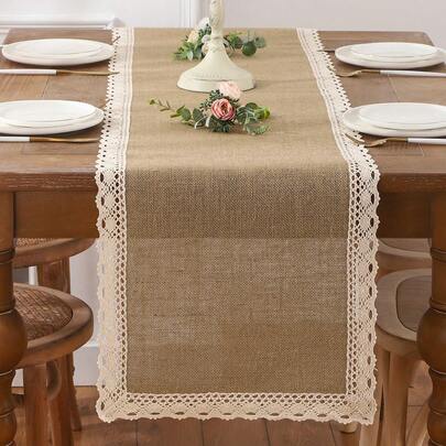 Miater 1入鉤織與亞麻桌旗,適用於婚禮裝飾