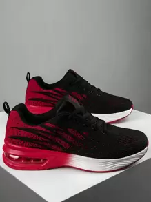 Men Color Blocking Gradient Knit Lace-up Air Cushion Sneakers, Comfortable Breathable and Shock-absorbing Outdoor Running Shoes, Suitable for Outdoor Sports, Jogging&Fitness&Walking