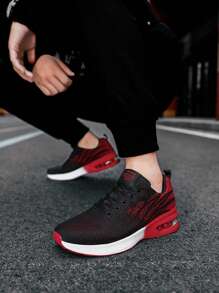 Men Color Blocking Gradient Knit Lace-up Air Cushion Sneakers, Comfortable Breathable and Shock-absorbing Outdoor Running Shoes, Suitable for Outdoor Sports, Jogging&Fitness&Walking