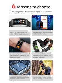 LORDWEY E600 ECG Smart Watch Men Non-Invasive Blood Glucose Heart Rate Blood Pressure Monitor Sports Steps Smartwatch Women Android - Red - View 3