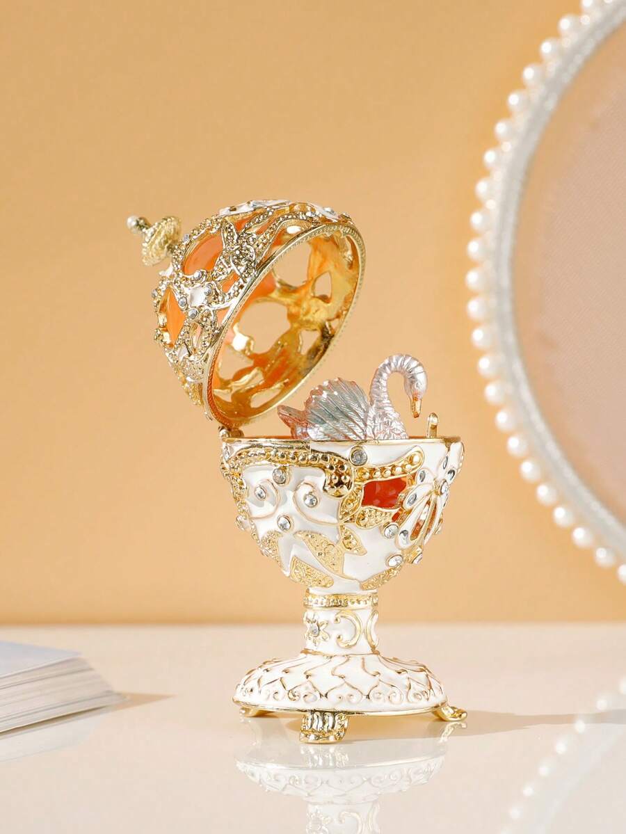 1pc Europeanstyle Gift Jewelry Box, Russian Egg & Swan Decorative