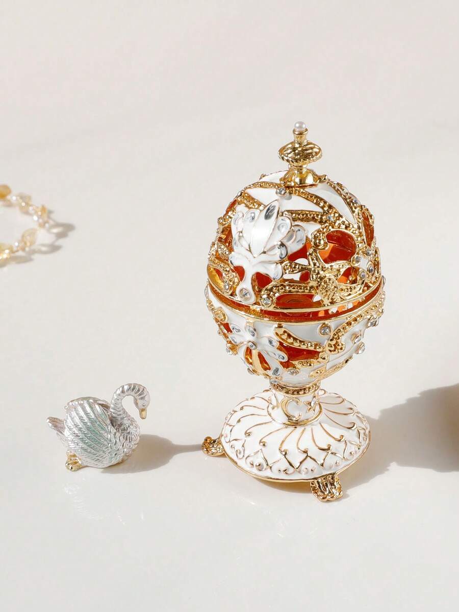 1pc Europeanstyle Gift Jewelry Box, Russian Egg & Swan Decorative Craft Castle Egg, Russian
