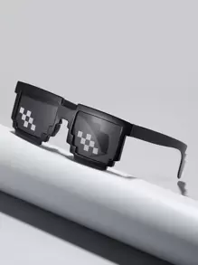 1 件装男士方形马赛克时尚眼镜，适合派对、万圣节、海滩等场合，夏季海滩度假、户外活动、旅行。 - 黑色 - 查看 1