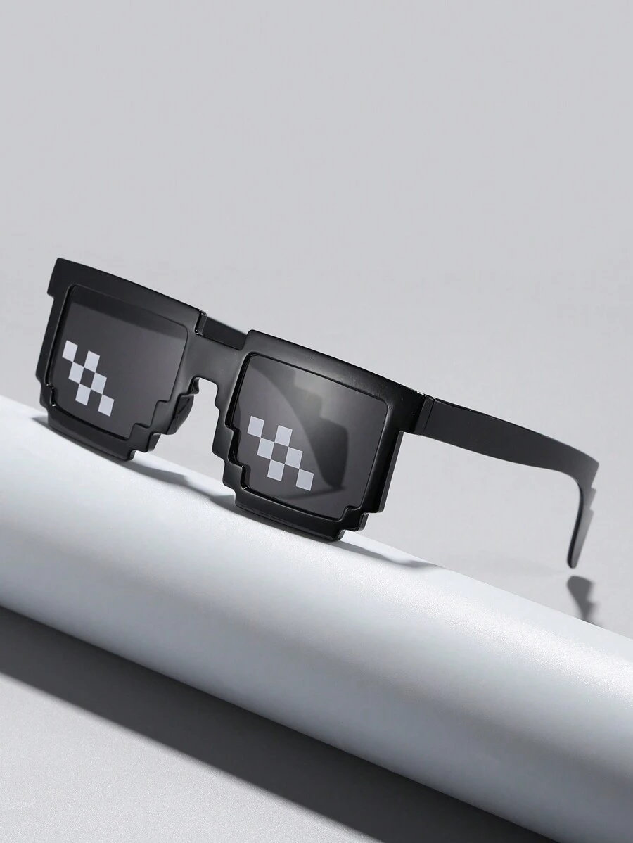 1 件装男士方形马赛克时尚眼镜，适合派对、万圣节、海滩等场合，夏季海滩度假、户外活动、旅行。 - 黑色 - 查看 1