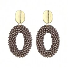 1 đôi bông tai hình bầu dục đính cườm thời trang cho phụ nữ để trang trí hàng ngày - Màu be - Xem 8