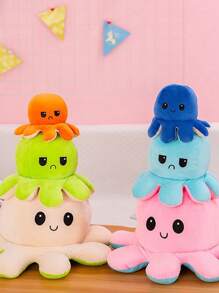 兩面可穿章魚毛絨玩具,翻動章魚內側&A新款臉部,雙面翻動章魚玩偶,一入組 - 黑色 - 查看 2