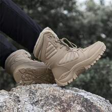 Men's Thickened Slip Resistant Warm Flat High-top Short Boots, Winter Casual Outdoor Pupu Leather Mountain Climbing Boots For Training And Casual Wear - Brown - View 3