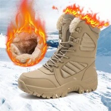 Men's Thickened Slip Resistant Warm Flat High-top Short Boots, Winter Casual Outdoor Pupu Leather Mountain Climbing Boots For Training And Casual Wear - Brown - View 1