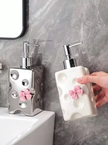 1 Miếng Gốm sứ Máy tạo xà phòng Với Bowknot Đồ trang trí , Bao gồm Sữa tắm Chai , Chai sữa dưỡng da Và Sự tạo bọt Máy Phân phối - Màu be - Xem 7