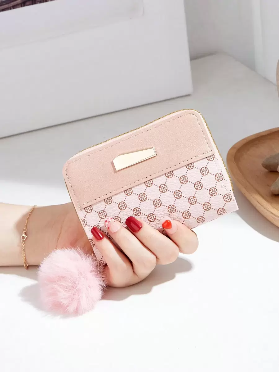 女士几何图案短款钱包 带毛绒球装饰 可装硬币 便携现金 白领阶层 适合女性 大学 工作 商务 通勤 办公室 适合周年纪念 适合生日礼物 情人节礼物 礼品 粉红色 女士钱包 钱包 小钱包 - 粉色 - 查看 1