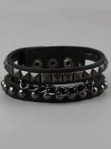 Bracelet De Cosplay Lolita Harajuku Japonais, Bracelet en PU Masculin-féminin Cool À Rivets Punk Rock, Chaîne Noire Et Métal Pour Couple Décoratif Branché Et À La Mode