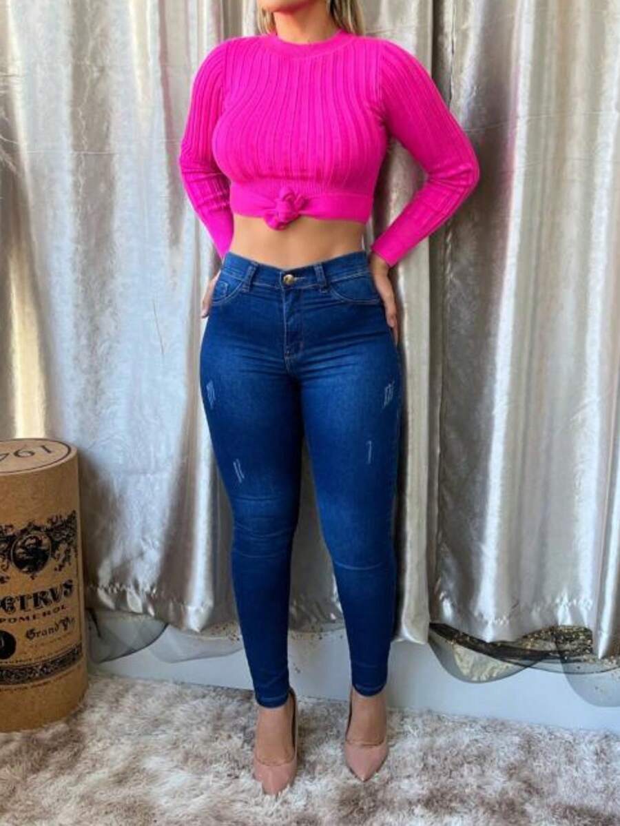 Calça Jeans Feminina Jeans Skinny Leves Puídos Linha Premium